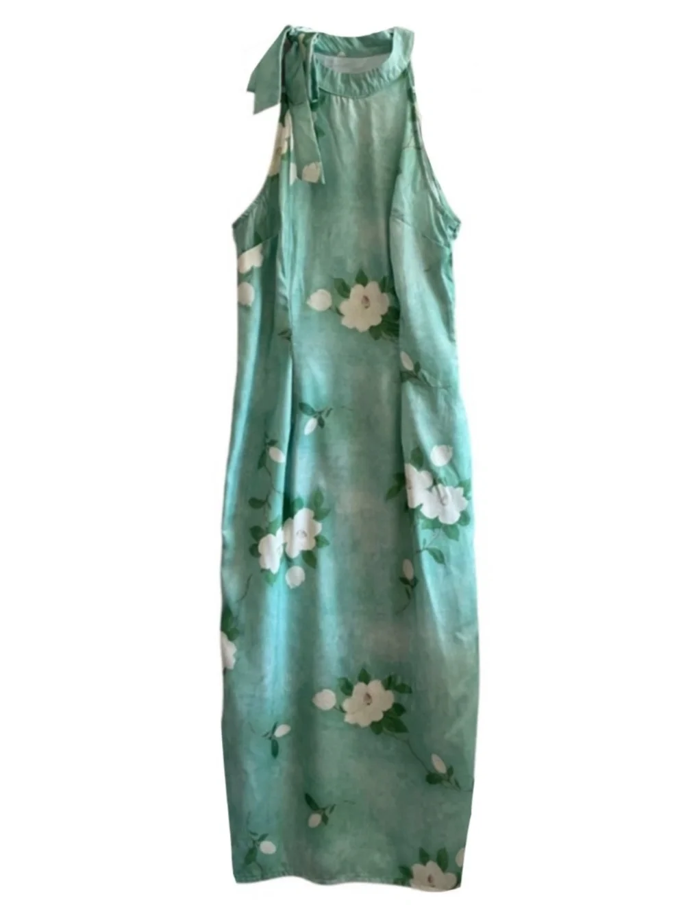 Tie-Neck Floral Midi Dress in Mint Green - Picture 2 of 16